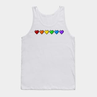 Row of Six LGBTQ Pride Rainbow Pixel Hearts Tank Top